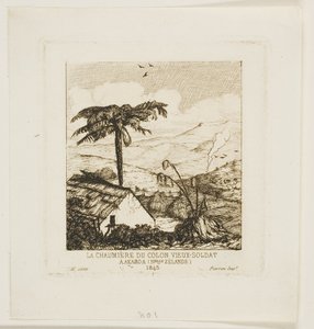De rieten hut van de oude soldaat, Akaroa, 1845 door Charles Meryon