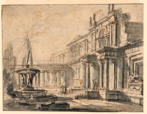 Architectonische Fantasie: Een Binnenplaats door Charles Michel Ange Challe