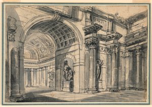 Architectonische Fantasie: Paleisinterieur door Charles Michel Ange Challe