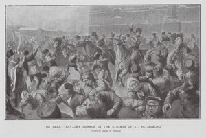 Cavalerie die een menigte aanvalt in de straten van Sint-Petersburg, Eerste Russische Revolutie door Charles Mills (after) Sheldon