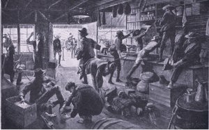 Boeren plunderen een winkel in het Grange River-gebied, illustratie uit Na Pretoria: De Guerrillaoorlog, 1902