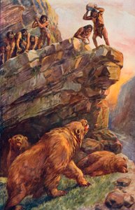 Prehistorische mannen die de grote holenberen aanvallen door Charles Mills Sheldon