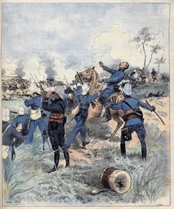 Commandant Faurax stierf in de slag bij Dogba op 19 september 1892 in Dahomey (nu Benin) na de aquarel van Morel uit 1892