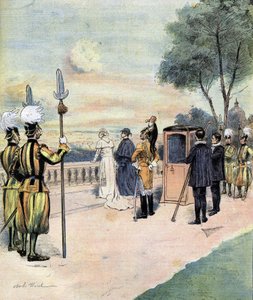 Paus Leo XIII in de Vaticaanse tuinen in 1893, tekening door Mr. CH Morel door Charles Morel