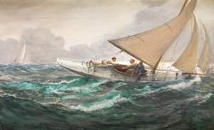 Een trek aan het grootzeil door Charles Napier Hemy