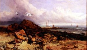 Kustscène met Vissersboot en Sterns
