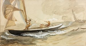 Studie van een racejacht door Charles Napier Hemy