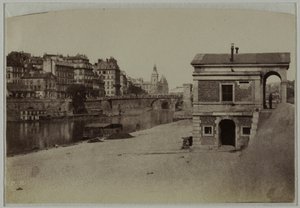 Tolpaviljoen, haven van het Hôtel-de-Ville en Île de la Cité met de Conciergerie, 4e arrondissement, Parijs. door Charles Nègre