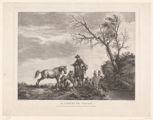Reizigers tijdens een oponthoud door Charles Nicolas Cochin (II)