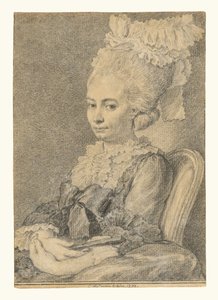 Portret van een jonge vrouw met een waaier door Charles Nicolas Cochin II