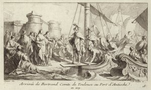 Aankomst van Bertrand, Graaf van Toulouse, in de haven van Antiochië, om zijn heerschappij over het Graafschap Tripoli op te nemen door Charles Nicolas II Cochin