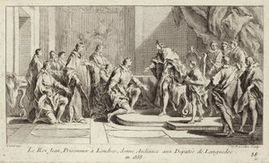 Koning Jan II van Frankrijk, gevangen gehouden door de Engelsen in Londen, geeft een audiëntie aan een deputatie uit Languedoc door Charles Nicolas II Cochin