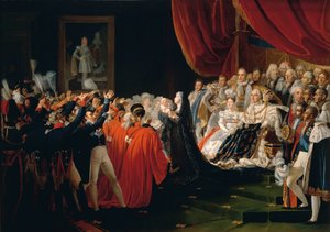 De hertogin van Berry introduceert de hertog van Bordeaux aan de toeschouwers