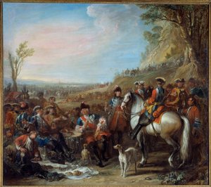 Stoppen van grenadiers te paard van het koningshuis. In het midden, Monsieur de Creil, Commandant door Charles Parrocel