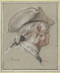Studiekop, bepruikt en met tricorne