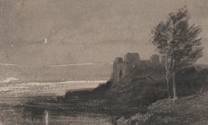 Een kasteel aan het water bij maanlicht door Charles Parsons Knight