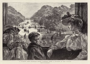Een Glimp van de Tuinen van Hampton Court vanuit een Raam in het Paleis door Charles Paul Renouard