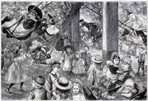 Een openluchtgymnasium voor kinderen in Battersea Park, Londen - 1898 - getekend naar het leven door Paul Renouard door Charles Paul Renouard