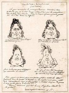 Croquades gemaakt tijdens de hoorzitting van 14 november - cartoon Louis Philippe in peer door Charles Philipon - 1832 - (Louis-Philippe verandert geleidelijk in een peer)
