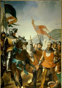 Honderdjarige Oorlog (1337-1453): detail van de Slag bij Cocherel, nabij Evreux gewonnen door Bernard du Guesclin (1320-1380) op de troepen van de koning van Navarra, 16/05/1364 door Charles Philippe Lariviere