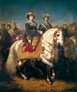 Militaire parade gereviewd door koningin Isabella II van Spanje