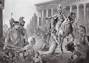 Alexander bij de inname van Thebe, v.Chr. 335 (litho) door Charles Rebel Stanton