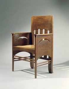 Armstoel, ontworpen in 1897 door Charles Rennie Mackintosh