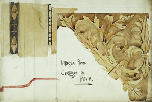 Intarsia paneel, Certosa di Pavia, 1891 door Charles Rennie Mackintosh