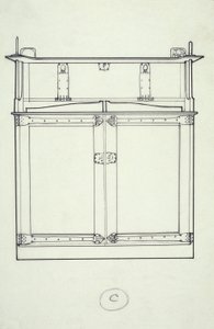 Lijntekening van meubel (een kast), ca. 1910 door Charles Rennie Mackintosh