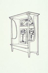 Lijntekening van meubel (een kast), ca. 1910 door Charles Rennie Mackintosh