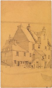 Potloodschets van oude gebouwen, waarschijnlijk in Glasgow
