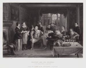 Falstaff en zijn vrienden (gravure) door Charles Robert (after) Leslie