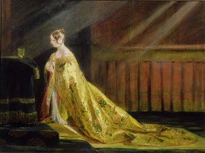 Koningin Victoria in haar kroningsgewaad, 1838