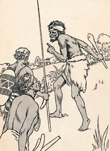 Aboriginal mannen naderen een boerderij van kolonisten, 1912 door Charles Robinson