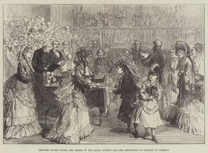 Prinses Louise geeft de prijzen van de Royal Society for the Prevention of Cruelty to Animals door Sir John Charles Robinson