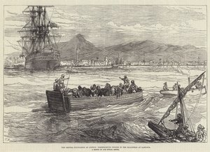 De Britse bezetting van Cyprus, ontscheping van paarden in de wegsteek bij Larnaca door Sir John Charles Robinson