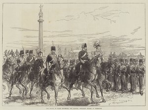 De Prins van Wales beoordeelt de Norfolk Artillery Militia in Yarmouth