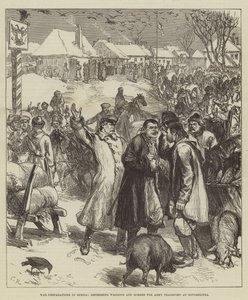 Oorlogsvoorbereidingen in Rusland, het in beslag nemen van wagens en paarden voor legertransport in Novoselitza door Sir John Charles Robinson