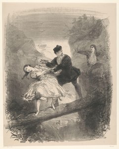 Balletscène met man en vrouw boven afgrond door Charles Rochussen