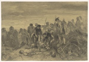 Het lijk van Richard III, koning van Engeland, gevonden op het slagveld van Bosworth, 1485