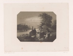 Mannen en vrouwen in landschap bij maanlicht door Charles Rochussen