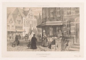 Mensen op straat (Stadsgezicht, 17e eeuw) door Charles Rochussen