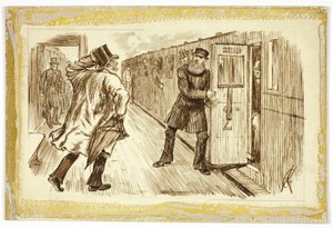 Man vangt trein door Charles Samuel Keene
