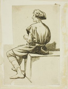 Zittende man in tuniek