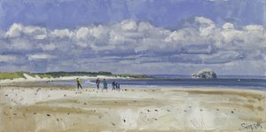 Wandelaars en jan-van-genten, Bass Rock, 2016 (olieverf op doek)