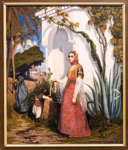 Oosterse vrouw bij de fontein door Charles Theodore (1814-88) Frere