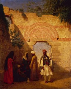 Arabieren voor een poort, Damascus, Syrië door Charles Theodore  Frere