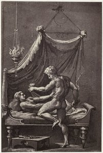 Fotoreproductie van een tekening van Perino del Vaga, De verkrachting van Lucretia door Charles Thurston Thompson
