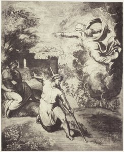 Fotoreproductie van een tekening van Rafaël, verdrijving van Adam en Eva uit het paradijs door Charles Thurston Thompson
