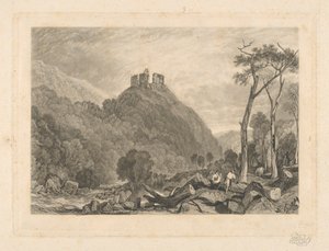 Kasteel Okehampton, aan de rivier Okement door Charles Turner